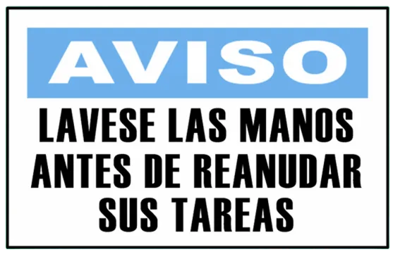 CARTEL LAVESE LAS MANOS ANTES DE REANUDAR SUS TAREASO (400x300x8mm)