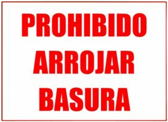 CARTEL PROHIBIDO ARROJAR BASURA (400x300x8mm)