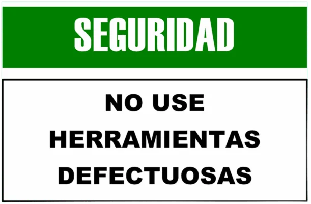 CARTEL  NO USE HERRAMIENTAS DEFECTUOSAS (400x300x8mm)