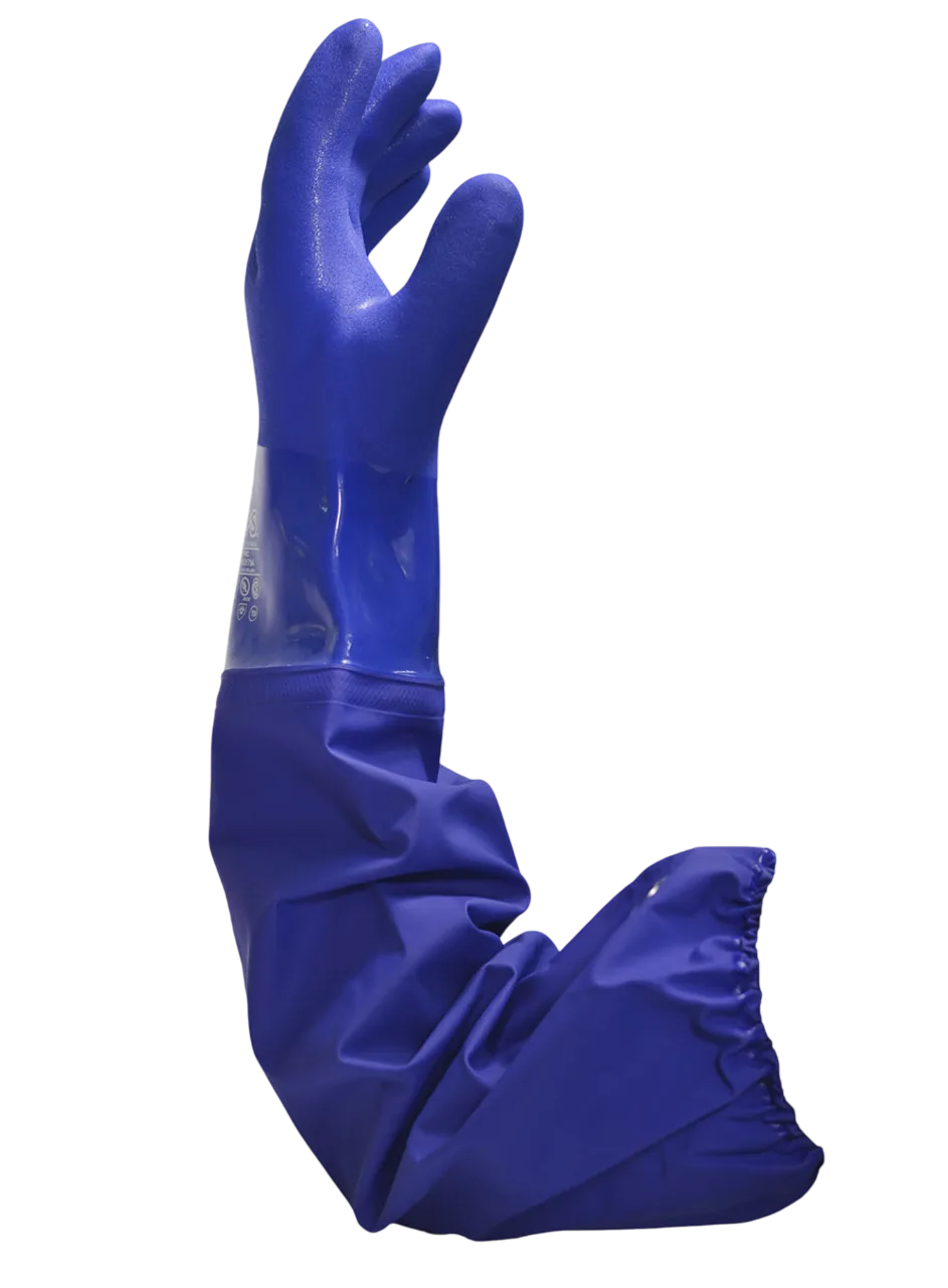 Guante PVC azul baño completo (70cm)